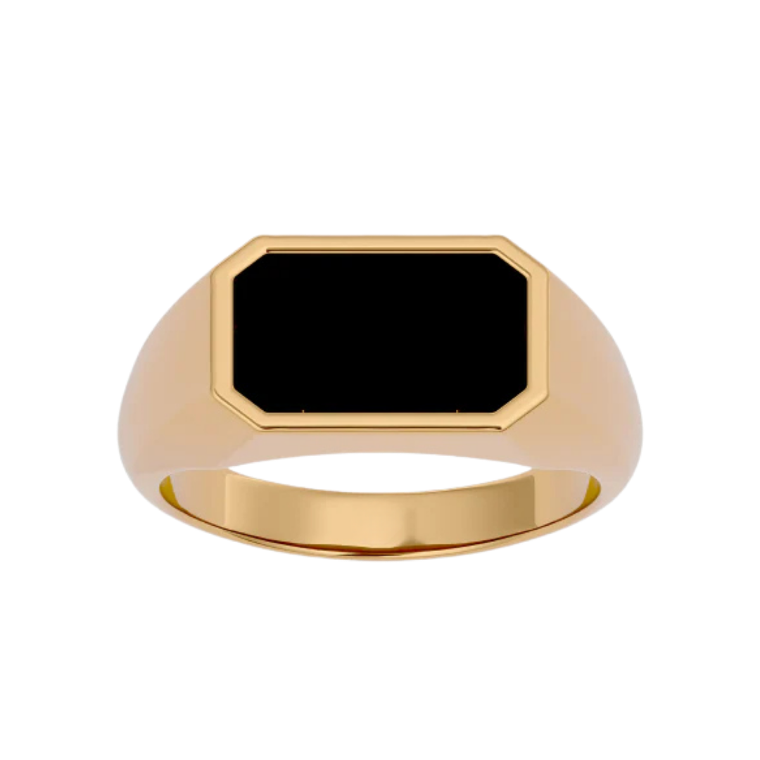 BLACK RECTANGLE SIGNET RING YELLOW
