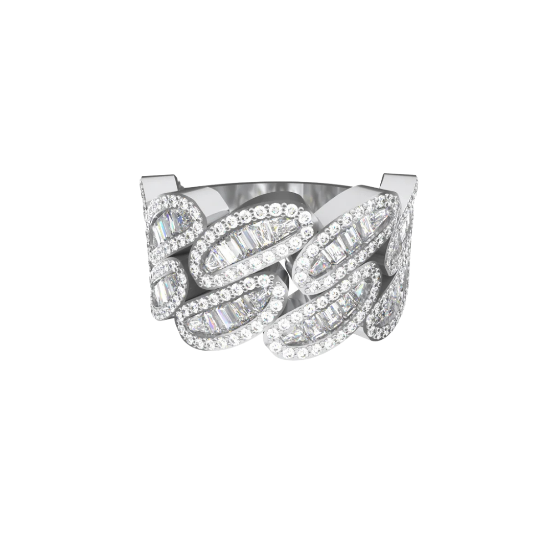 BAGUETTE CUBAN LINK RING WHITE