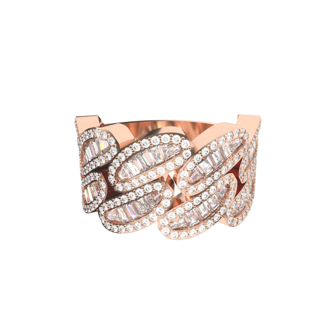 BAGUETTE CUBAN LINK RING ROSE