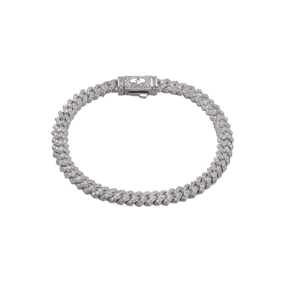 MICRO DIAMOND PRONG CUBAN BRACELET IN WHITE GOLD - 6 MM