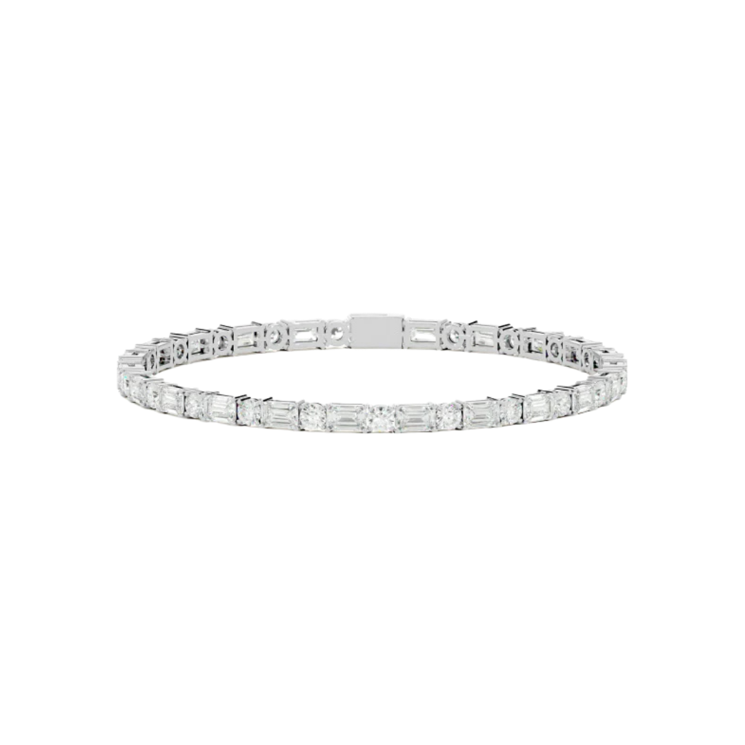 BAGUETTE AND ROUND TENNIS BRACELET WHITE