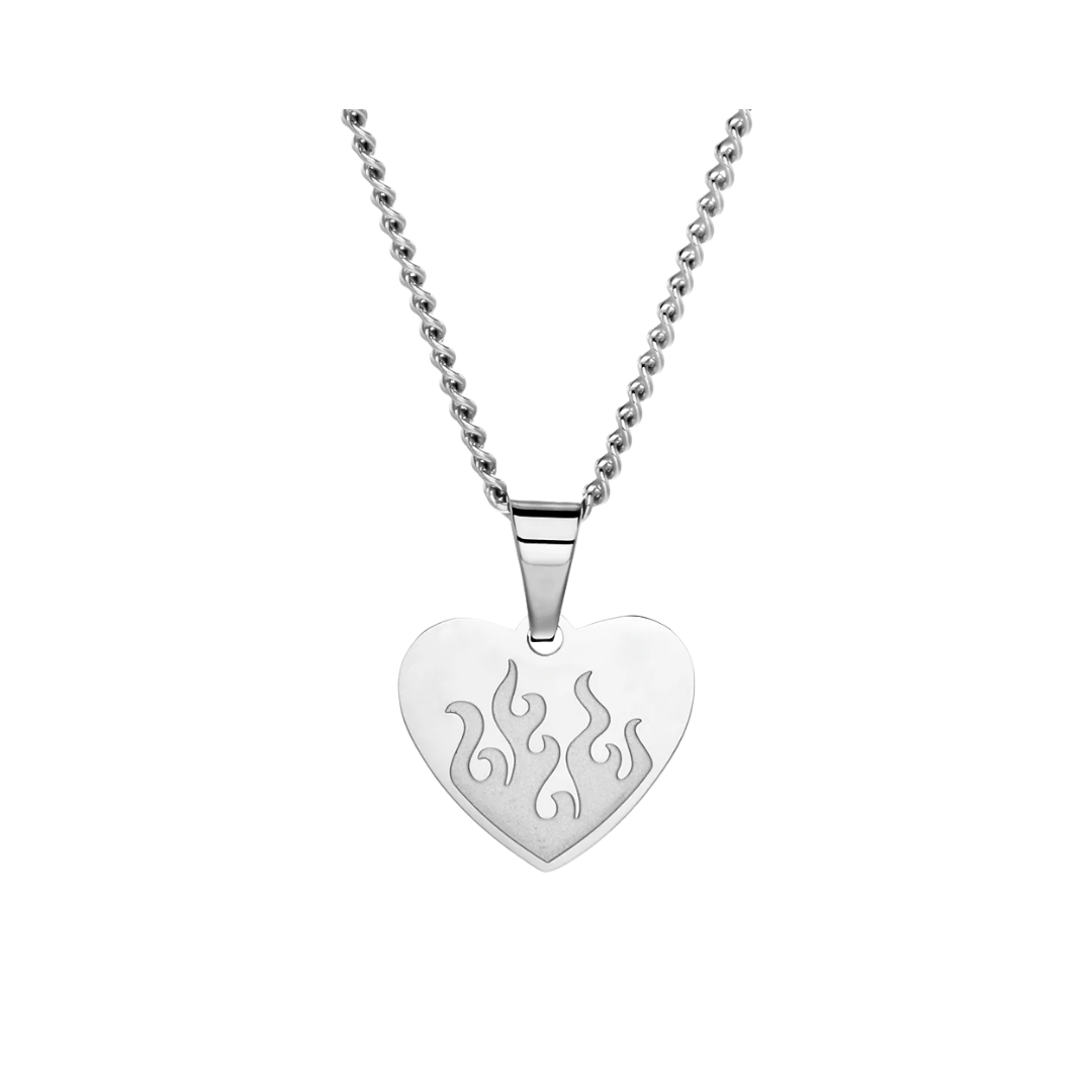 FLAMING HEART PENDANT WITH CURB CHAIN