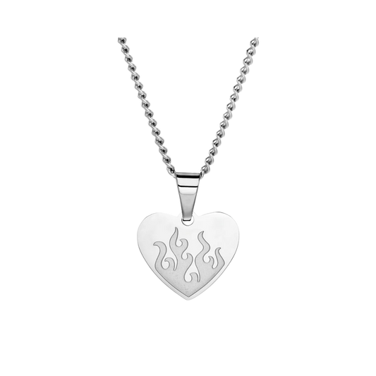 FLAMING HEART PENDANT WITH CURB CHAIN