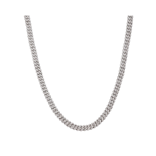 MICRO DIAMOND PRONG CUBAN CHAIN IN WHITE GOLD-6MM