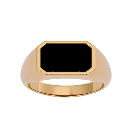 BLACK RECTANGLE SIGNET RING YELLOW