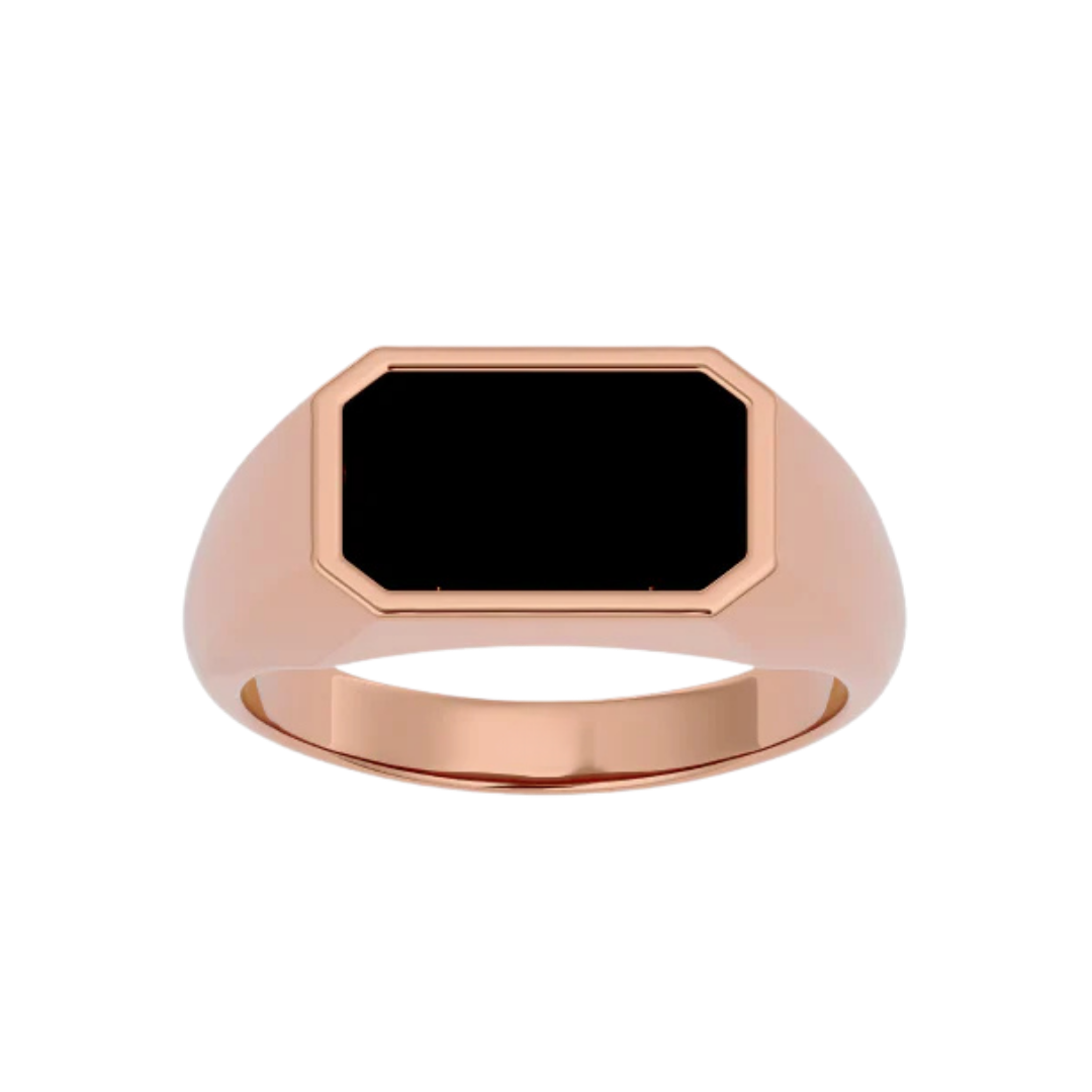 BLACK RECTANGLE SIGNET RING ROSE