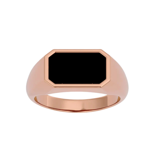 BLACK RECTANGLE SIGNET RING ROSE
