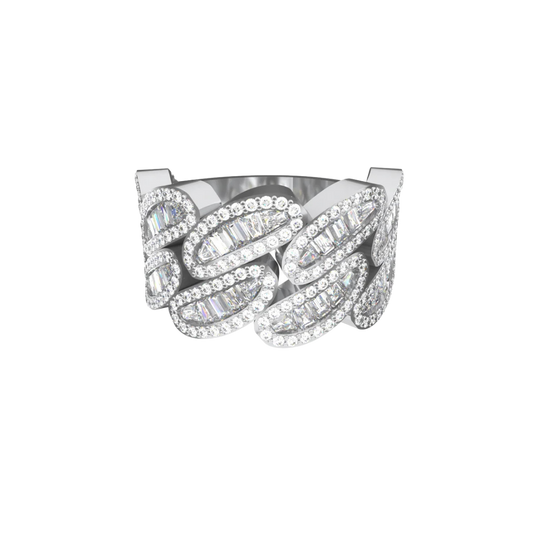 BAGUETTE CUBAN LINK RING WHITE