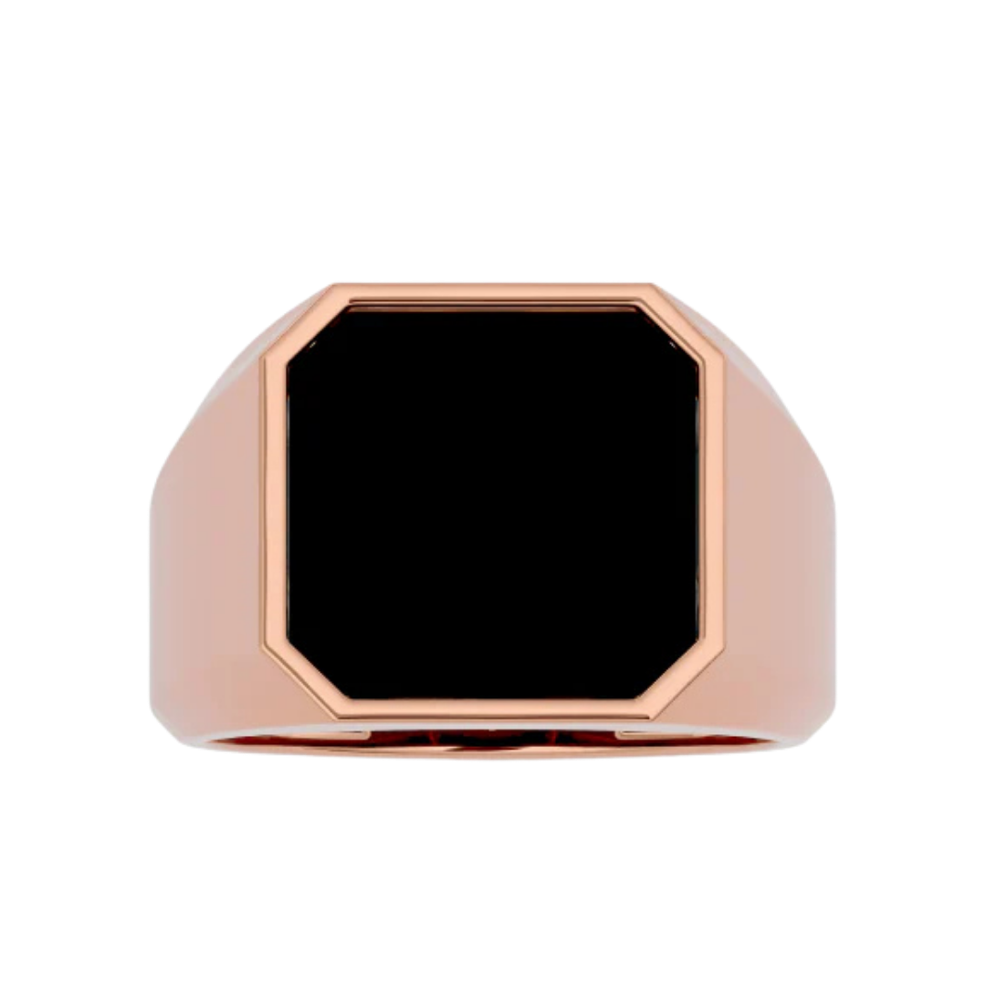 ONYX SQUARE SEAL RING ROSE GOLD