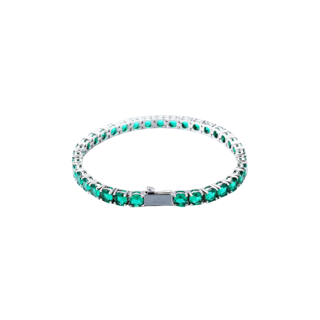 TENNIS BRACELET WITH EMERALD STONE IN WHITE GOLD - 5 MM