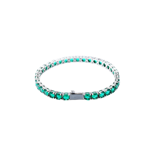 TENNIS BRACELET WITH EMERALD STONE IN WHITE GOLD - 5 MM