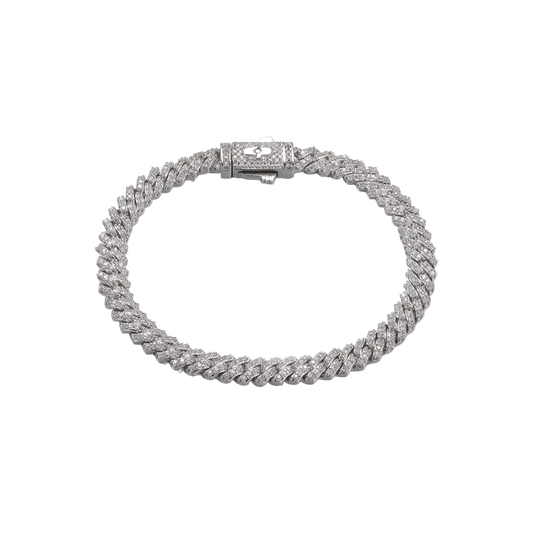 MICRO DIAMOND PRONG CUBAN BRACELET IN WHITE GOLD - 6 MM