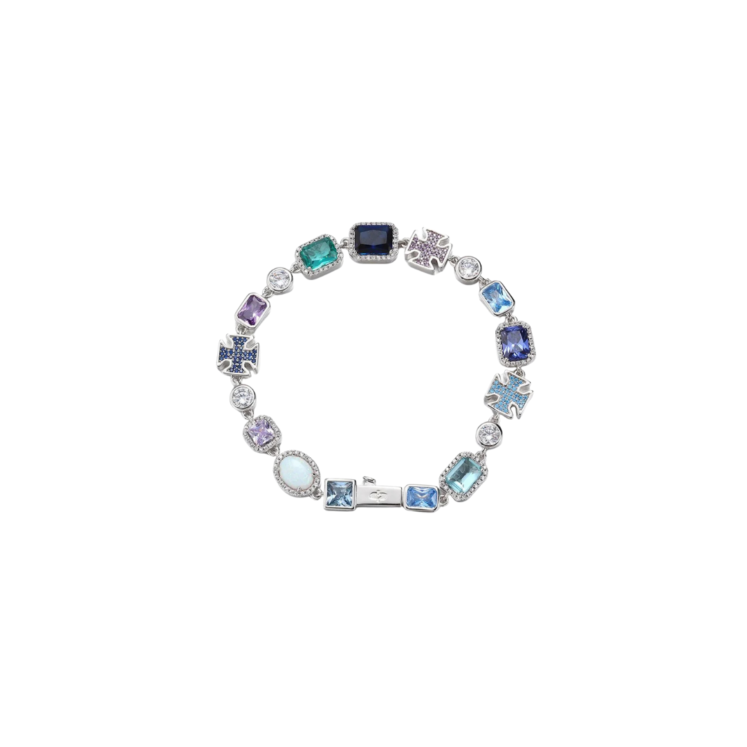 BLUE MULTI GEMSTONE MOTIF BRACELET IN WHITE GOLD