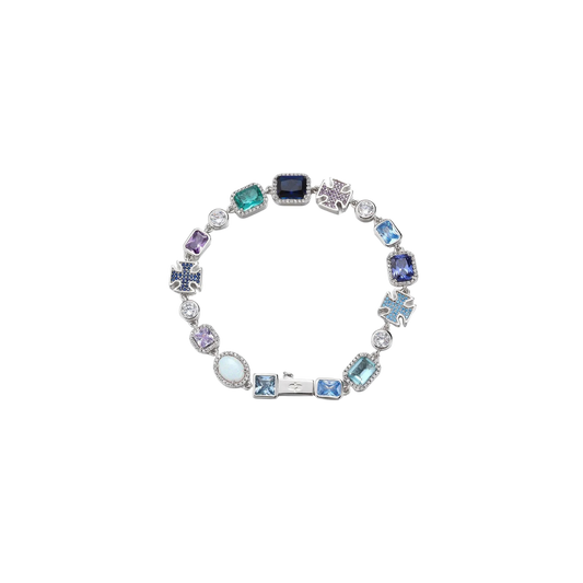 BLUE MULTI GEMSTONE MOTIF BRACELET IN WHITE GOLD