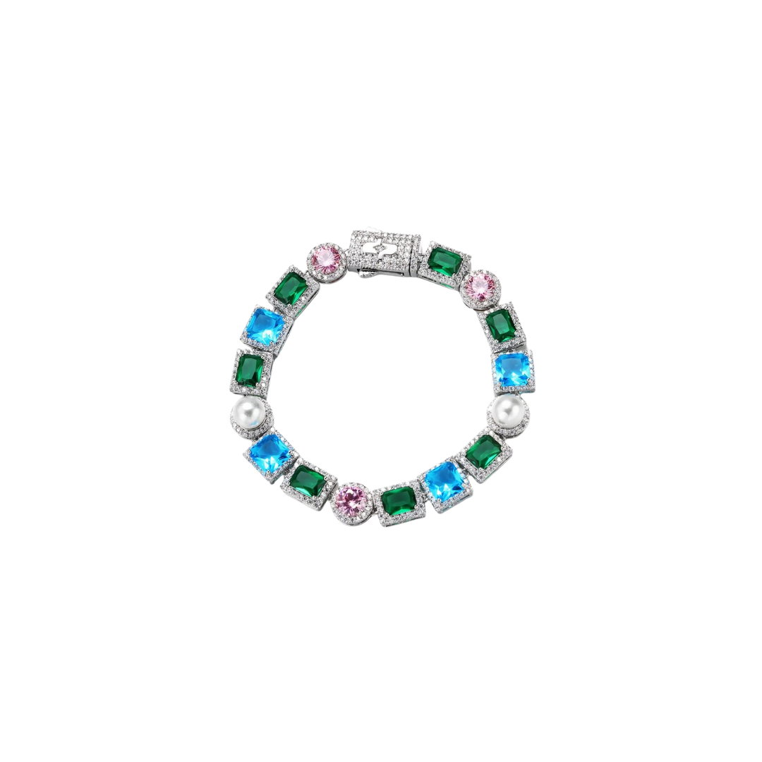 BEZEL PEARL STRAND BRACELET SILVER