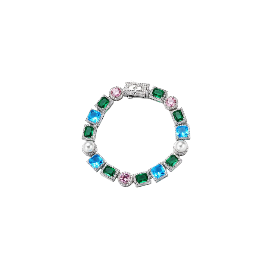 BEZEL PEARL STRAND BRACELET SILVER
