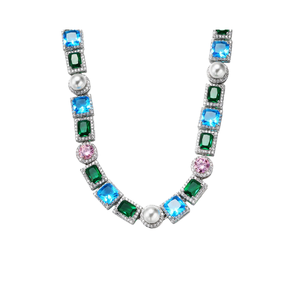 BEZEL PEARL STRAND CHAIN SILVER