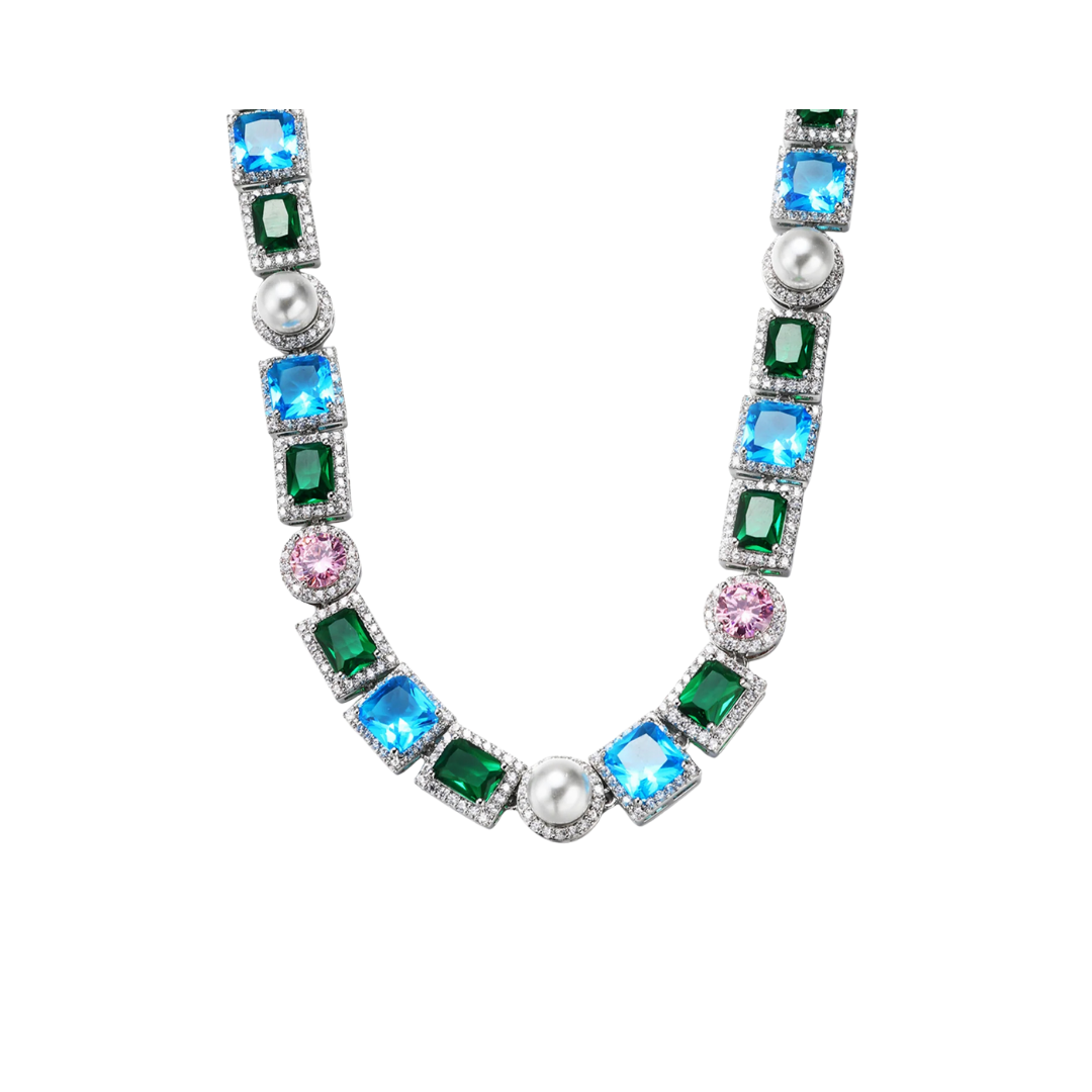 BEZEL PEARL STRAND CHAIN SILVER
