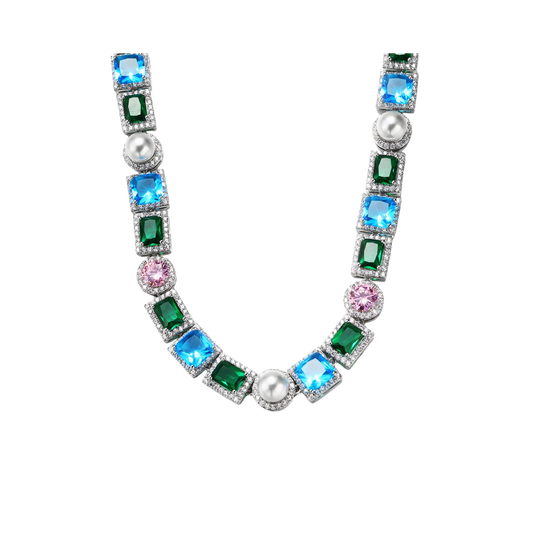 ALLWAY BEZEL & PEARL CHAIN IN WHITE GOLD