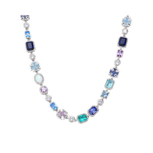 BLUE MULTI GEMSTONE MOTIF CHAIN IN WHITE GOLD