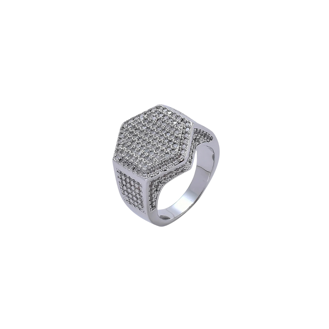 DIAMOND HEXAGON SIGNET RING