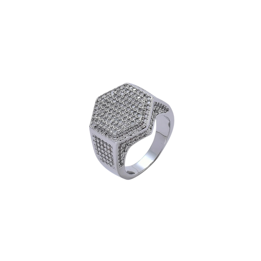 DIAMOND HEXAGON SIGNET RING