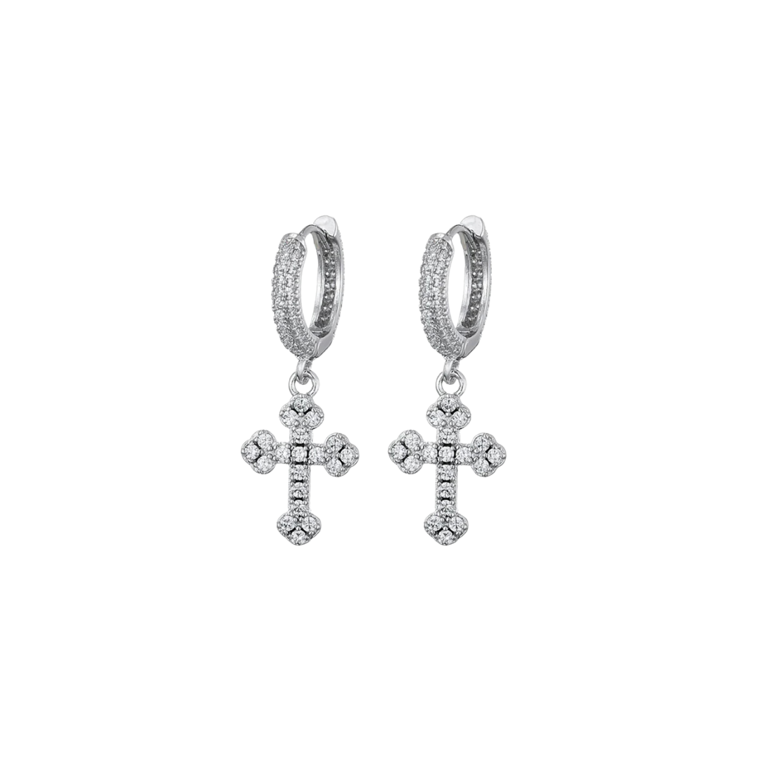 MICRO CRUCIFIX HOOP EARRING