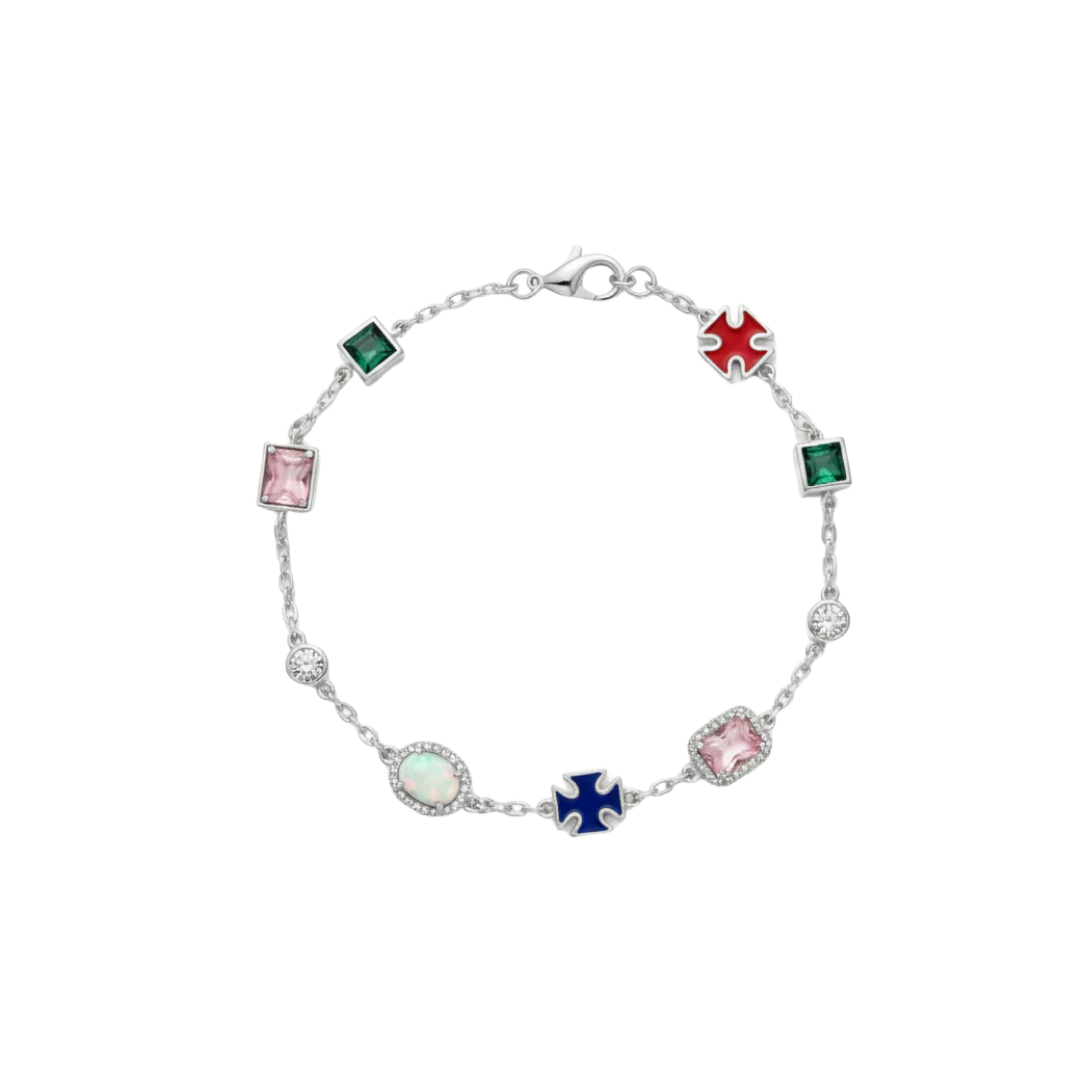 MULTI GEMSTONE MOTIF BRACELET IN WHITE GOLD