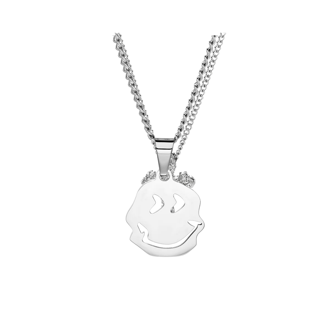 MELTED SMILEY PENDANT WITH CURB CHAIN