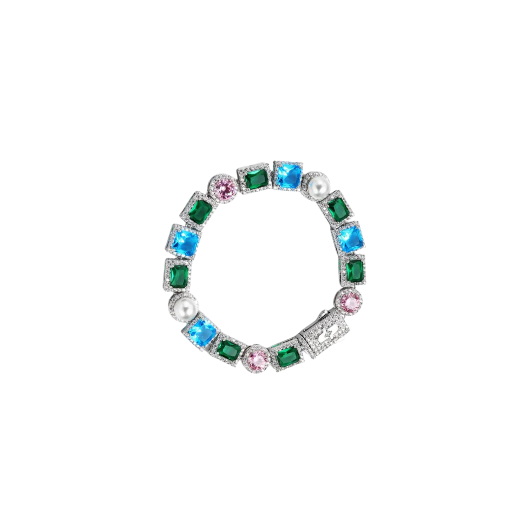 BEZEL PEARL STRAND BRACELET SILVER